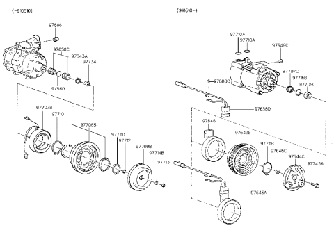1991 Hyundai Sonata Coil & Wiring-A/C Compressor Diagram for 97641-33310