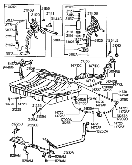 1988 Hyundai Sonata Hose-Tube To Main Vapor Tube Diagram for 31239-33050