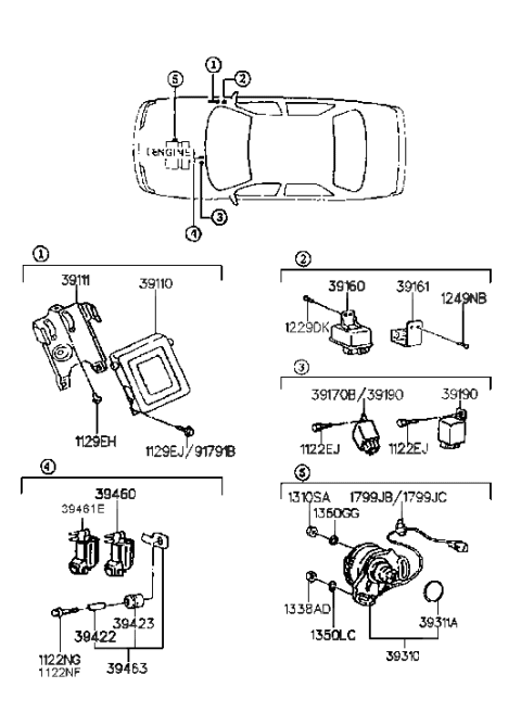 1988 Hyundai Sonata Engine Control Module Unit Diagram for 39110-32621