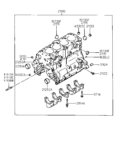 1991 Hyundai Sonata Block Assembly-Cylinder Diagram for 21100-32C00