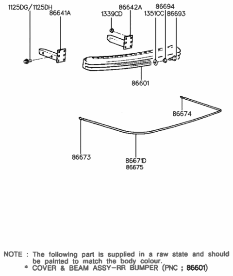 1991 Hyundai Sonata Moulding-Rear Bumper Diagram for 86671-33550