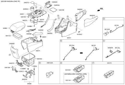 2018 Hyundai Santa Fe Console Armrest Assembly Diagram for 84660-B8500-NBC