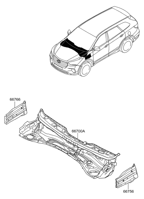 2017 Hyundai Santa Fe Panel Assembly-Cowl Complete Diagram for 66700-B8700