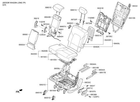 2017 Hyundai Santa Fe 2Nd Back Seat Cover Assembly, Left Diagram for 89360-B8140-ZZM