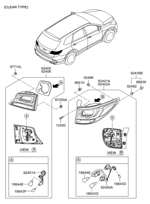 2019 Hyundai Santa Fe XL Rear Combination Inside Holder & Wiring Diagram for 92490-B8500