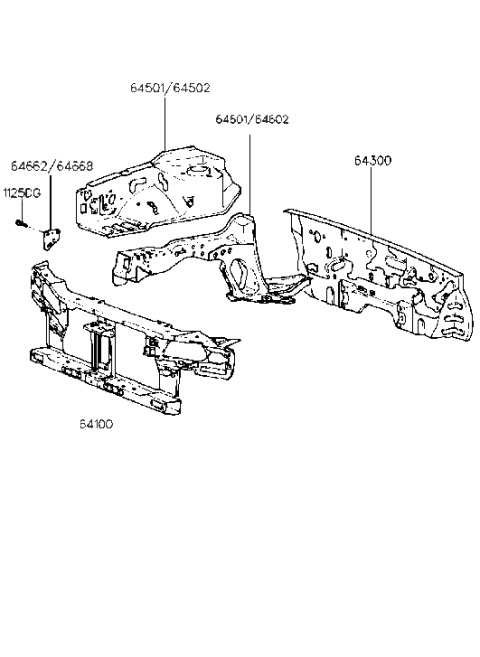 1991 Hyundai Scoupe Panel Complete-Radiator Support Diagram for 64100-23152