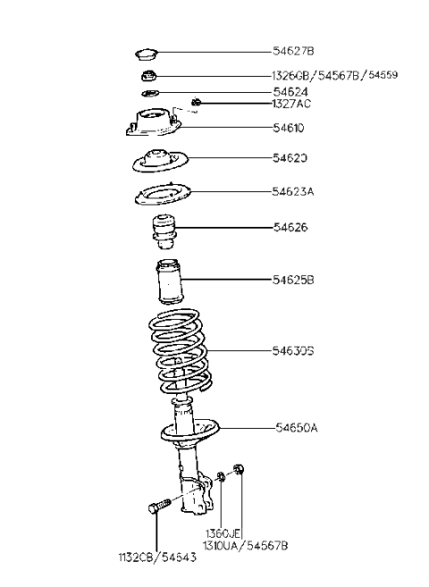 1991 Hyundai Scoupe Front Suspension Strut Dust Cover Diagram for 54625-24100