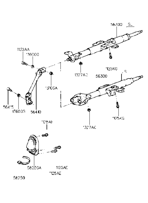 1991 Hyundai Scoupe Column & Shaft Assembly-Steering Diagram for 56300-23201