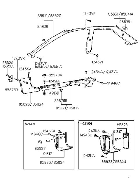 1990 Hyundai Scoupe Interior Side Trim Diagram