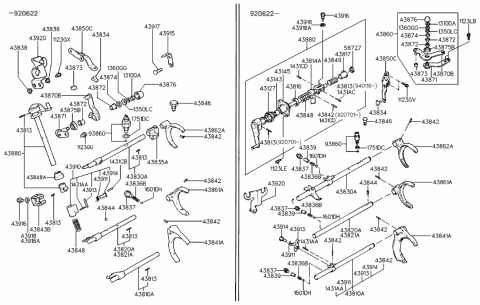 1990 Hyundai Scoupe Shaft-Select Lever Diagram for 43871-22000