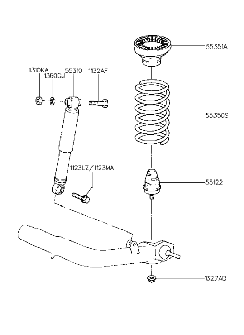 1993 Hyundai Scoupe Rear Shock Absorber Assembly Diagram for 55310-23200