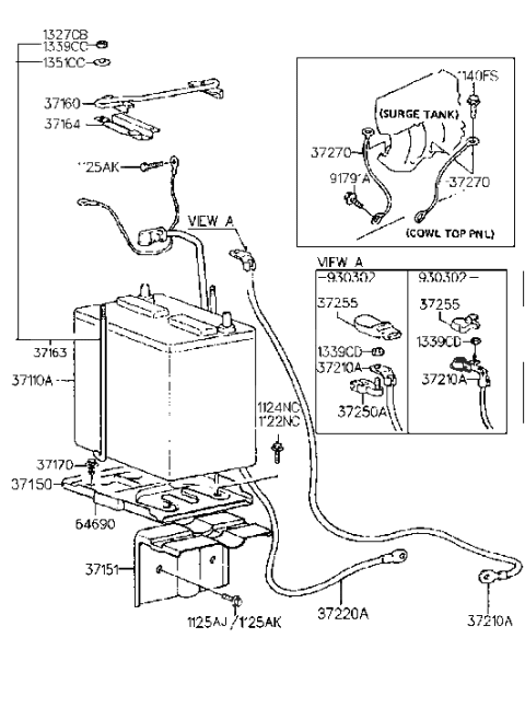 1993 Hyundai Scoupe Reinforcement-Battery Tray Leg Diagram for 37151-23600