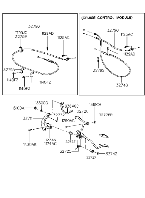 1991 Hyundai Scoupe Clamp-Accelerator Cable Diagram for 32792-23020