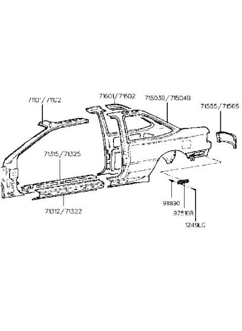 1993 Hyundai Scoupe Panel Assembly-Quarter Inner,RH Diagram for 71602-23500