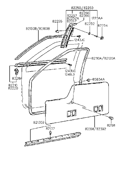 1993 Hyundai Scoupe Weatherstrip Assembly-Front Door Belt Outside RH Diagram for 82220-23001