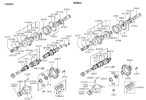 1991 Hyundai Scoupe Gear-Differential Drive Diagram for 45832-36510