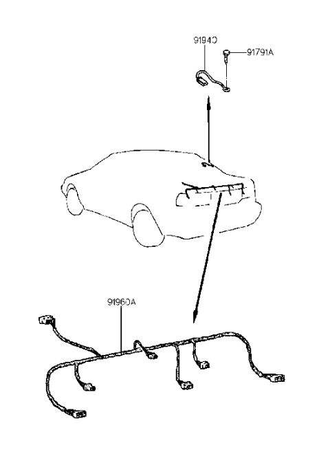 1992 Hyundai Scoupe Wiring Assembly-Trunk Lid Diagram for 91961-23000