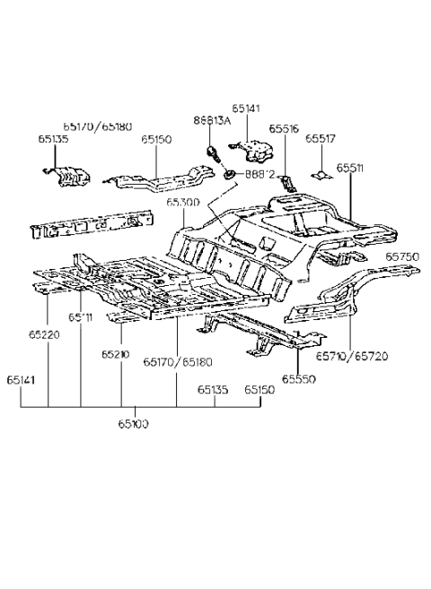 1992 Hyundai Scoupe Member Assembly-Rear Floor Side,LH Diagram for 65710-23300