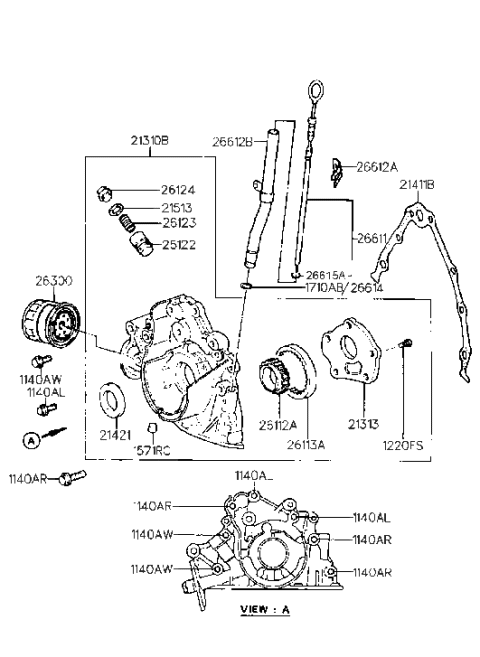 1994 Hyundai Scoupe Oil Level Gauge Rod Assembly Diagram for 26611-24500