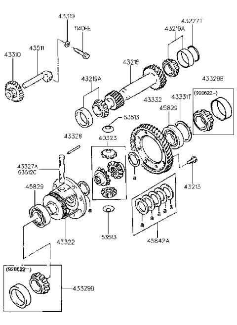 1991 Hyundai Scoupe Gear-Differential Drive Diagram for 43332-22010