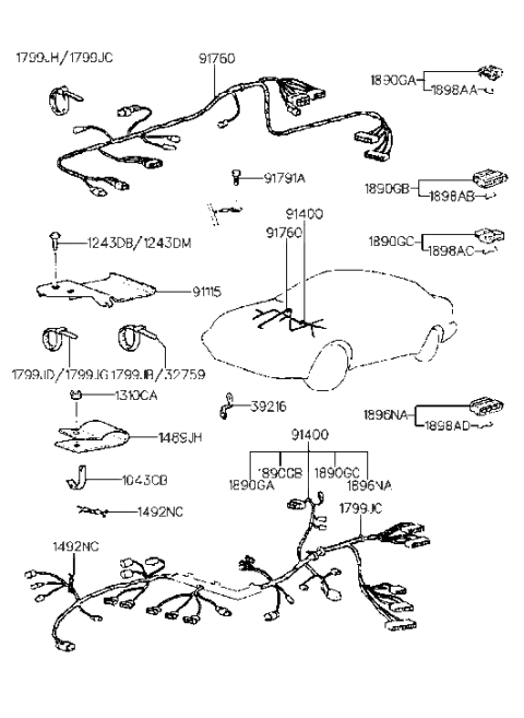 1990 Hyundai Scoupe Wiring Assembly-TRANSAXLE Control Diagram for 91760-23000