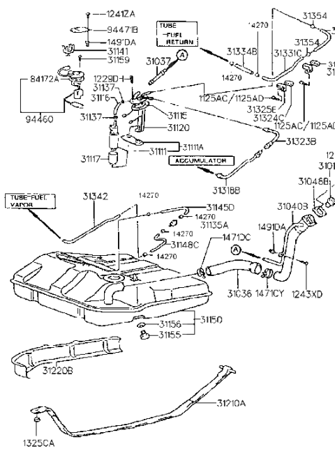 1990 Hyundai Scoupe Hose-Fuel Filler Neck Diagram for 31036-23000