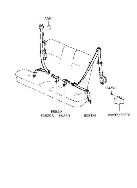 1992 Hyundai Scoupe Buckle Assembly-Rear Seat Belt Diagram for 89830-23100-AQ
