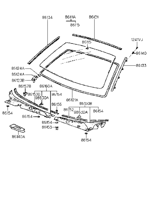 1991 Hyundai Scoupe Windshield Glass Assembly Diagram for 86110-23306