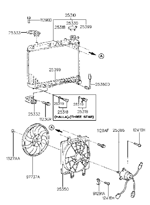 1992 Hyundai Scoupe Radiator Assembly Diagram for 25310-23350