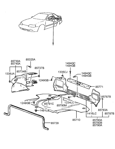 1991 Hyundai Scoupe Trim Assembly-Luggage Rear Diagram for 85780-23100-MC