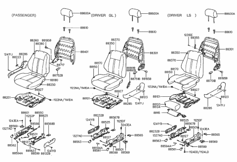1992 Hyundai Scoupe Track Assembly-Front Seat Inner,PASSEN Diagram for 88625-23553