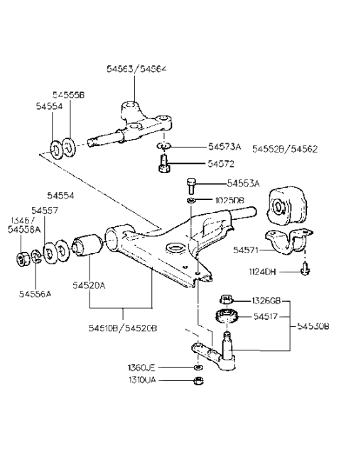1994 Hyundai Scoupe Bolt-Lower Arm Mounting Front Diagram for 54572-24001