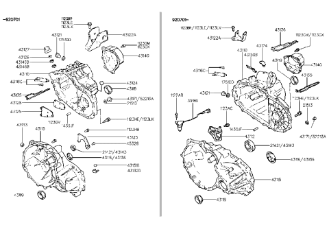 1991 Hyundai Scoupe Case Assembly-Transmission Diagram for 43111-36001