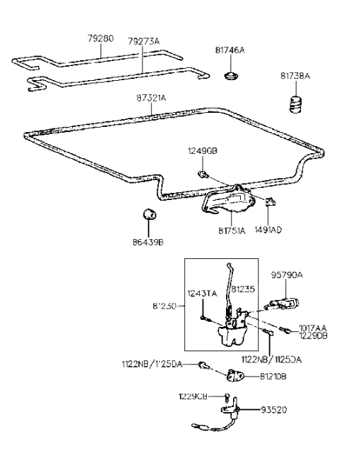 1992 Hyundai Scoupe Weatherstrip-Trunk Lid Opening Diagram for 87321-23030
