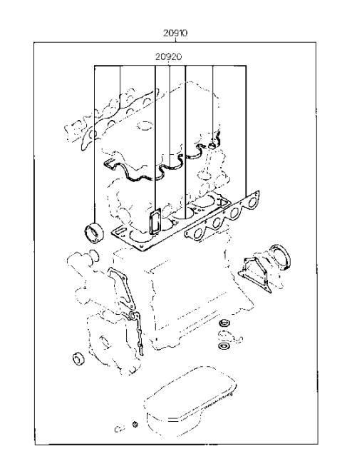 1993 Hyundai Scoupe Gasket Kit-Engine Overhaul Diagram for 20910-22A10