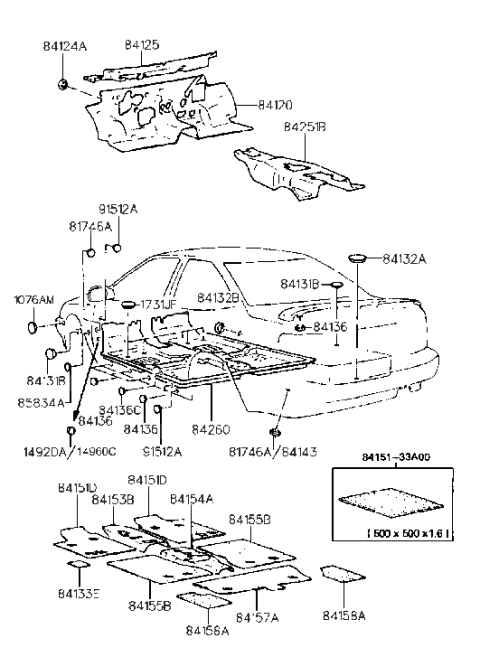1994 Hyundai Scoupe Isolation Pad & Floor Covering Diagram