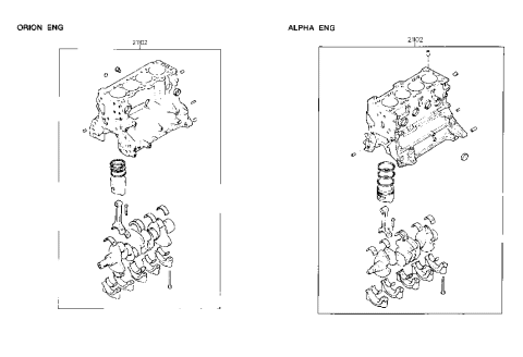 1991 Hyundai Scoupe Engine Assembly-Short Diagram for 21102-22E10