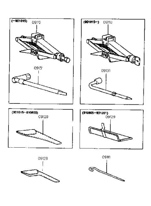 1994 Hyundai Scoupe Jack Assembly Diagram for 09110-23000