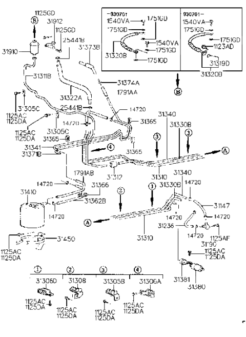 1992 Hyundai Scoupe Clamp-Fuel Tube Diagram for 31325-23510