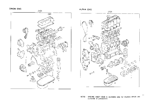 1993 Hyundai Scoupe Engine Assembly-Sub Diagram for 21101-22B00