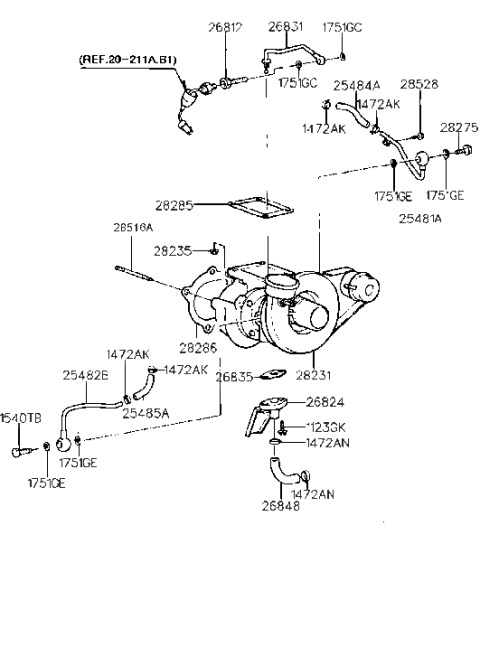 1994 Hyundai Scoupe TURBOCHARGER Diagram for 28231-22152