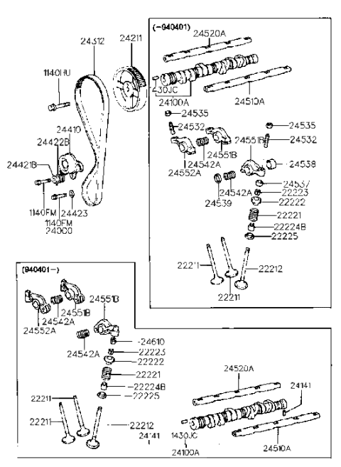 1994 Hyundai Scoupe Rocker Arm Arm Diagram for 24551-22020