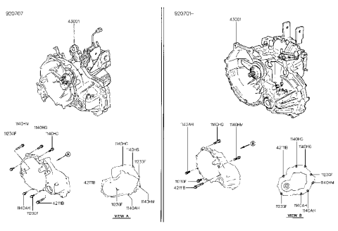 1992 Hyundai Scoupe Transaxle Assembly-Manual Diagram for 43000-22011