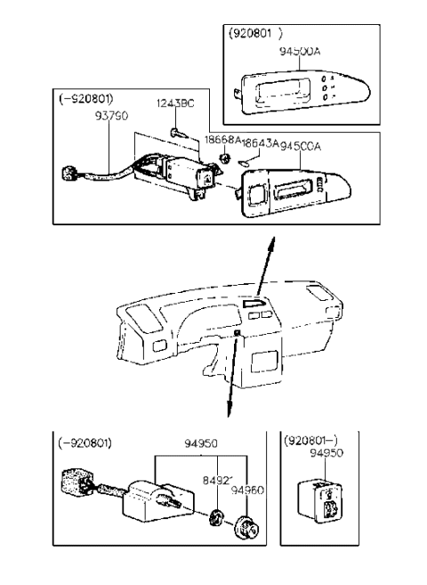 1991 Hyundai Scoupe Switch Assembly-Hazard Diagram for 93790-23000