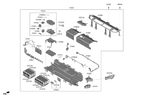 2022 Hyundai Sonata Hybrid Battery System Assembly Diagram for 37501-L7000