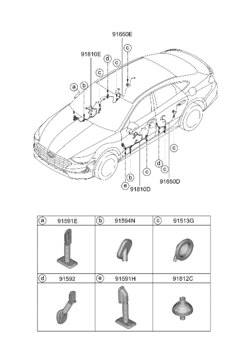2021 Hyundai Sonata Hybrid Grommet Diagram for 91981-2B010