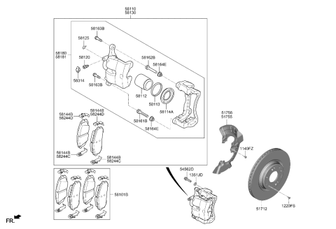 2020 Hyundai Sonata Hybrid Brake Assembly-FR,LH Diagram for 58110-L1000