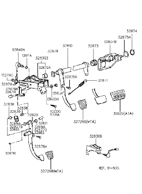 1996 Hyundai Sonata Spacer Assembly Diagram for 32879-34000