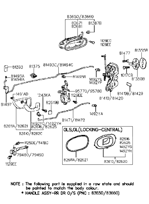 1993 Hyundai Sonata Rear Door Lock Horizontal Rod, Right Diagram for 81492-34000