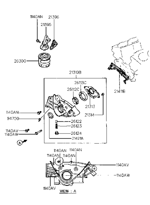 1994 Hyundai Sonata Gasket-Oil Filter Bracket Diagram for 21396-33340